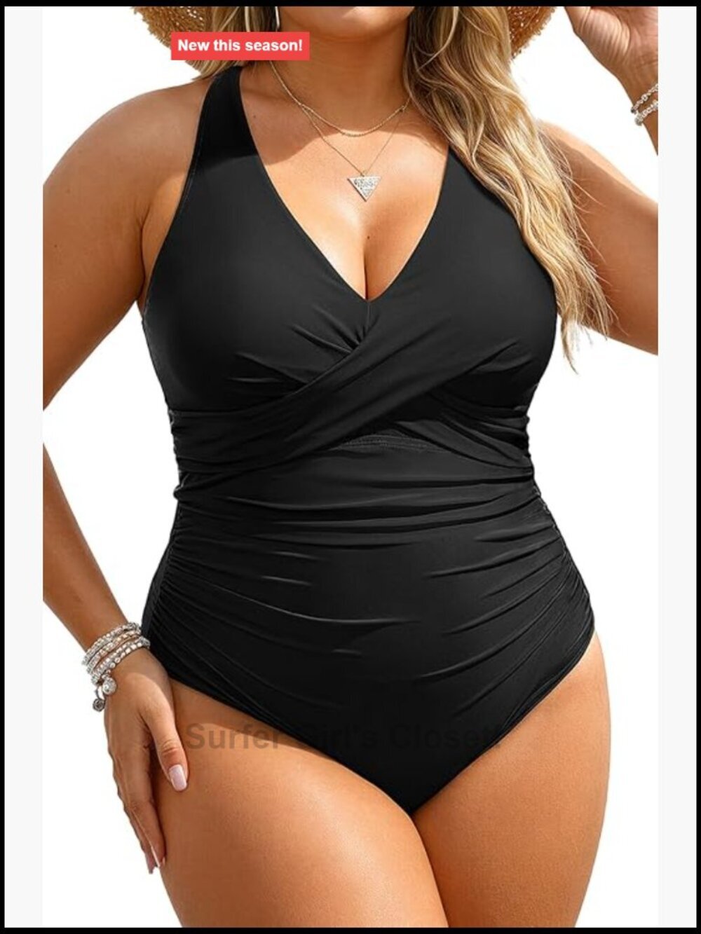Plus Size One Piece Swimsuit - Tummy Control V Neck Twist Front Full Coverage